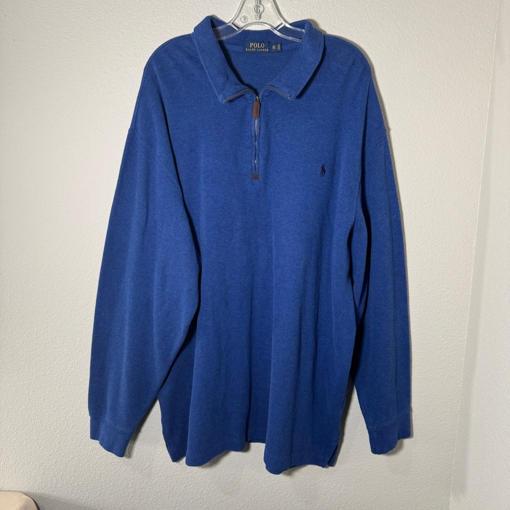 Polo Ralph Lauren Mens XLT Tall Blue Quarter Zip Pullover Sweater Pony Logo EUC